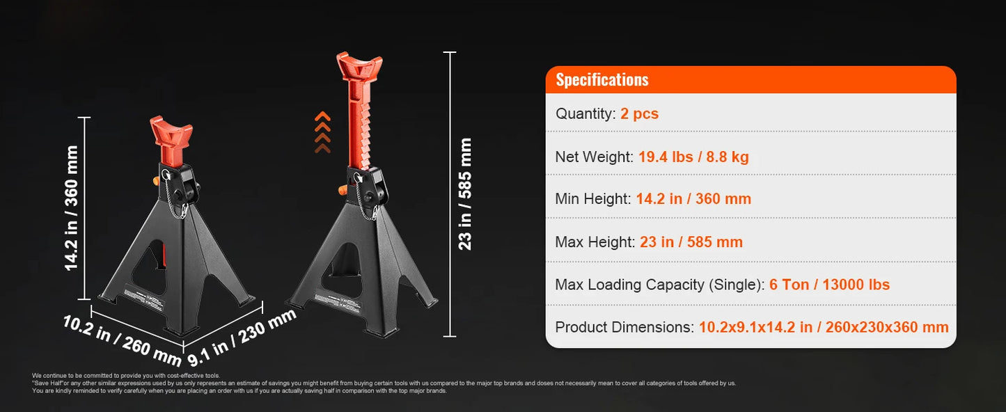 Ljustra 3 Ton Car Jack Stands Adjustable Double Locking SUV Pickup Truck