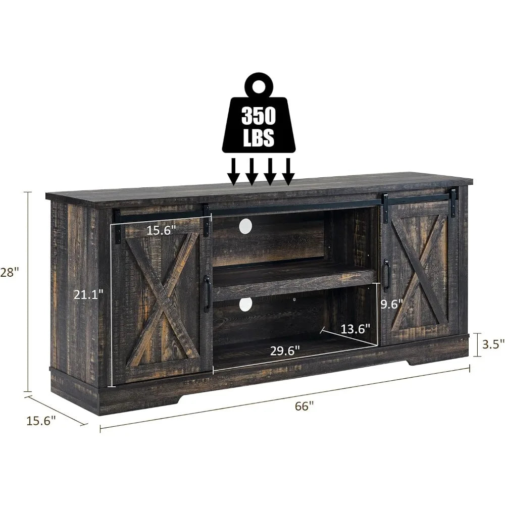 66 Inch Farmhouse TV Stand for 75 Inch TVs with Sliding Barn Door