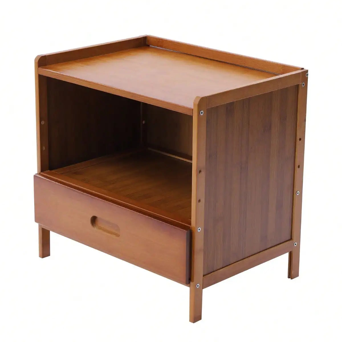 Nightstand With Drawer Open Shelf Bamboo Bedside Table Sofa Side Stand