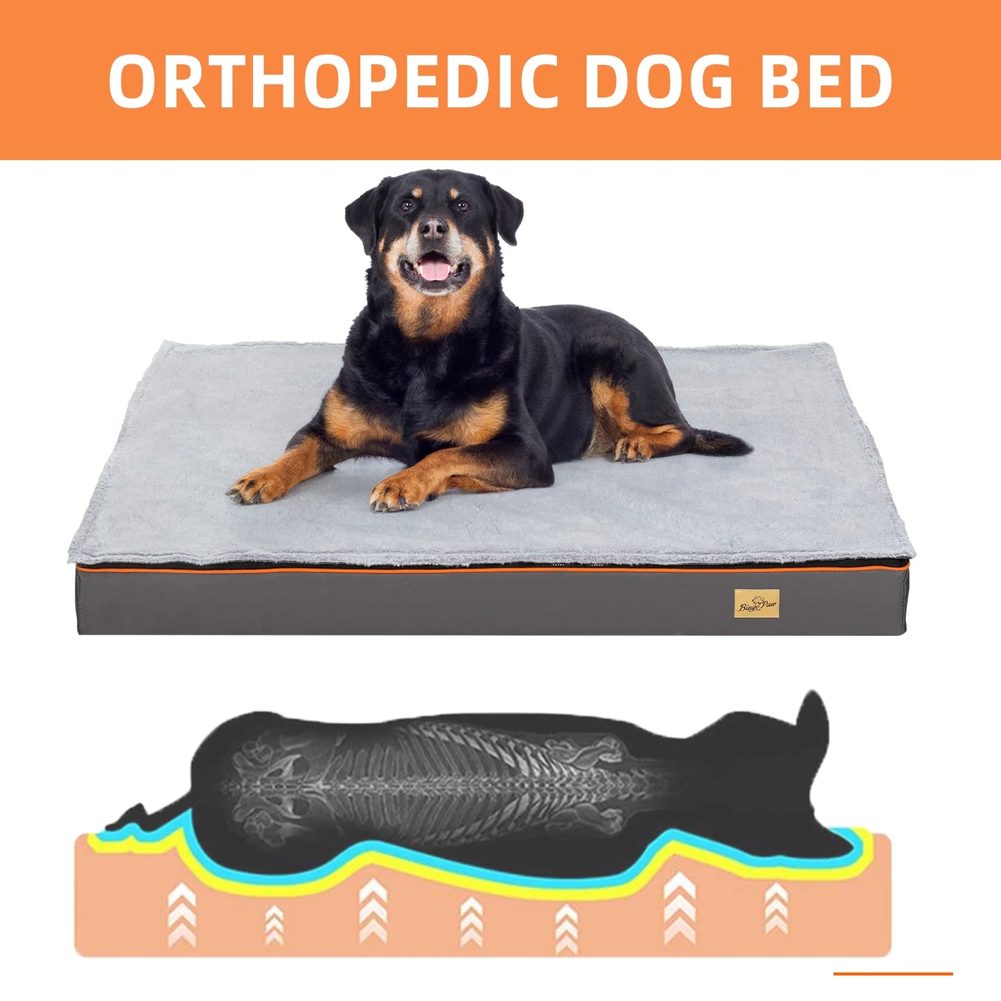 Large Orthopedic Dog Bed Washable Foam Cushion for Pets