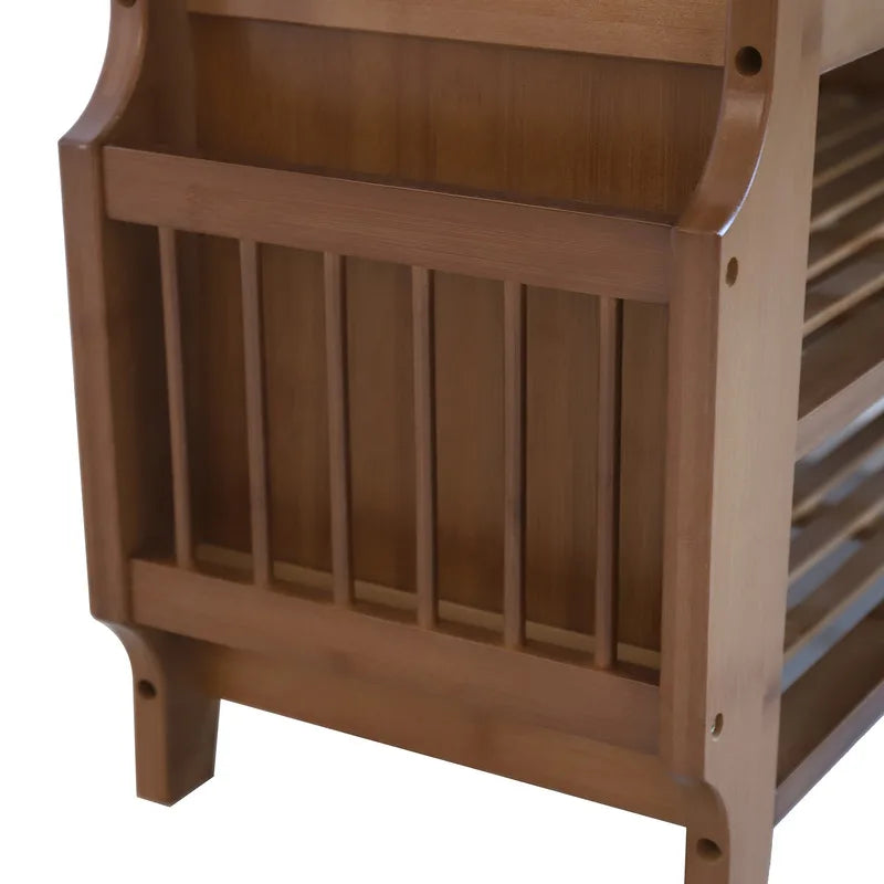 2-Tier Bamboo Shoe Bench with Removable Cushion Storage Organizer