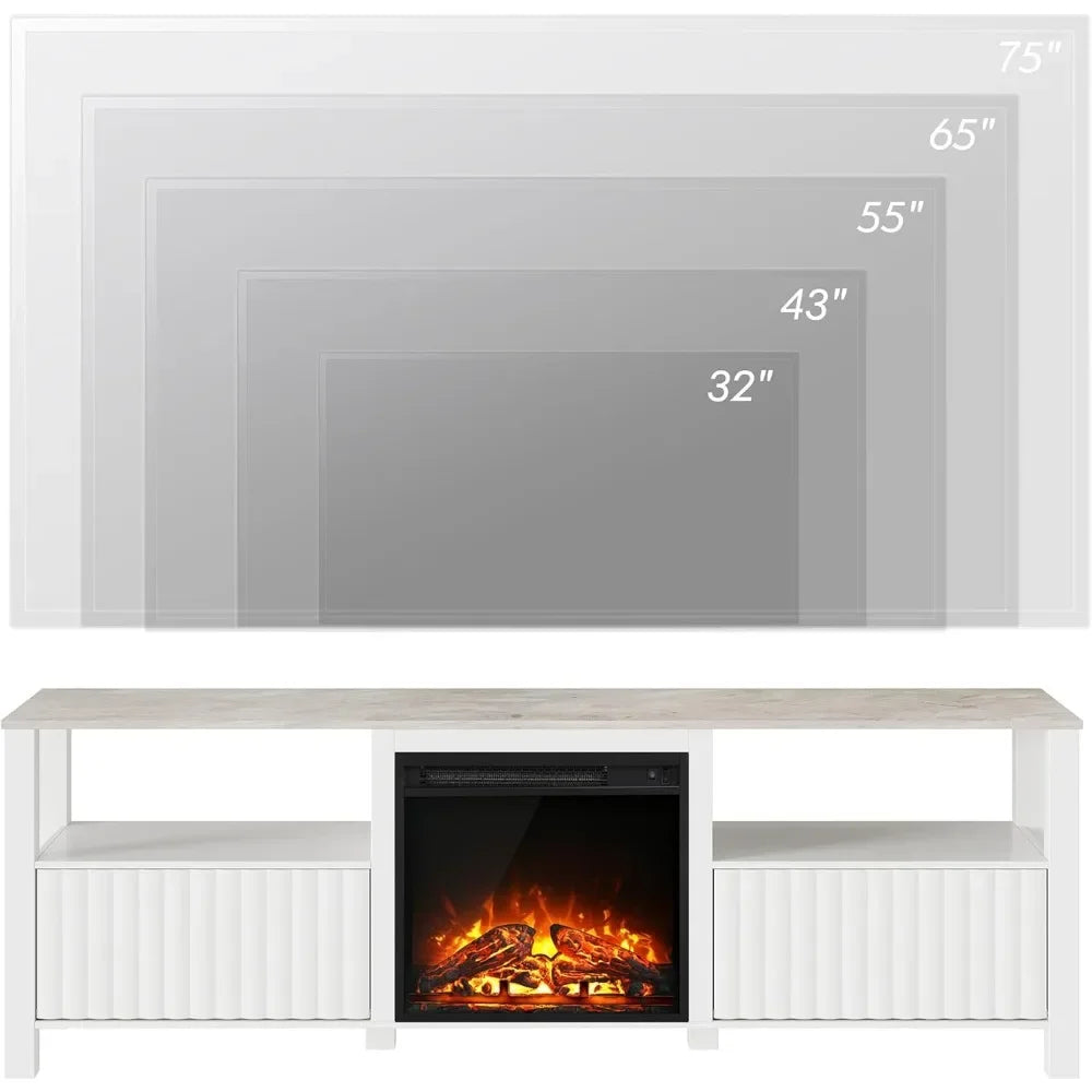 70 Inch Electric Fireplace TV Stand with LED Light Modern Entertainment Center