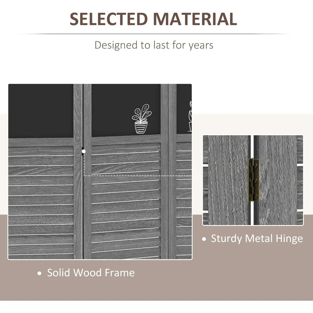 4-Panel Folding Room Divider with Blackboard Privacy Screen for Office Bedroom