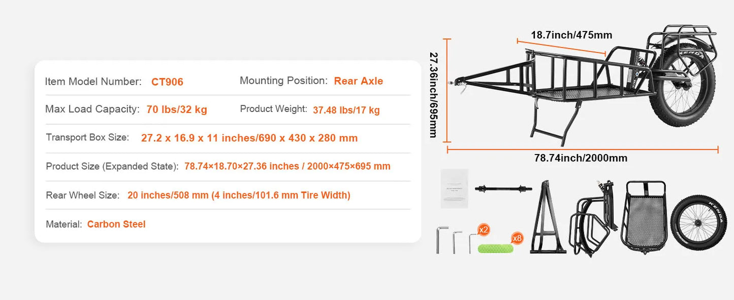 Ljustra Bike Cargo Trailer Heavy-Duty 70 lbs Capacity Compact Storage