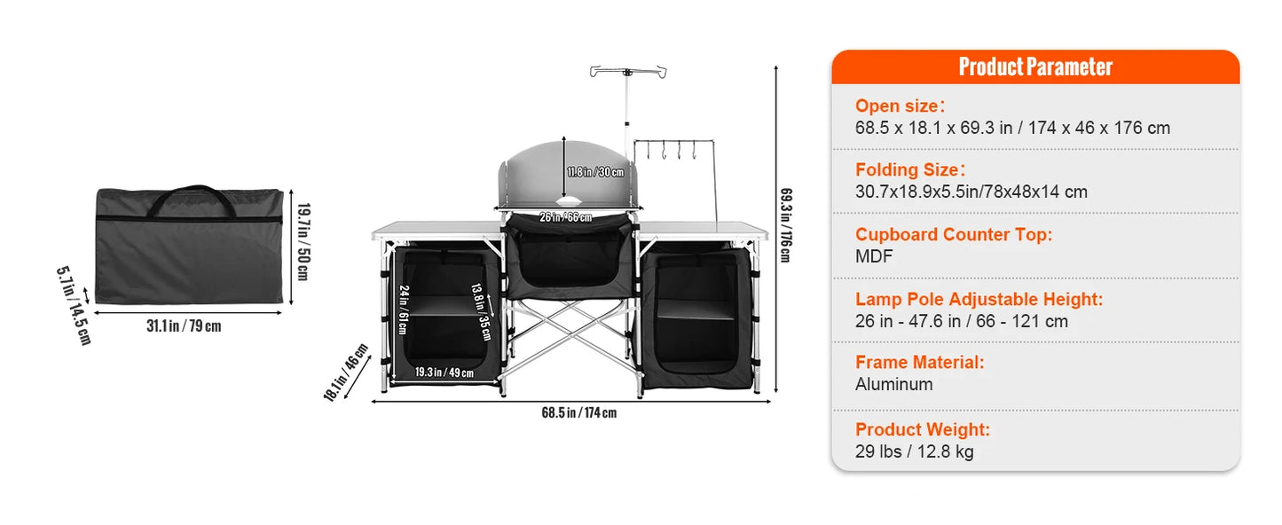 Ljustra Folding Camping Kitchen Table Portable Storage Rack Outdoor BBQ