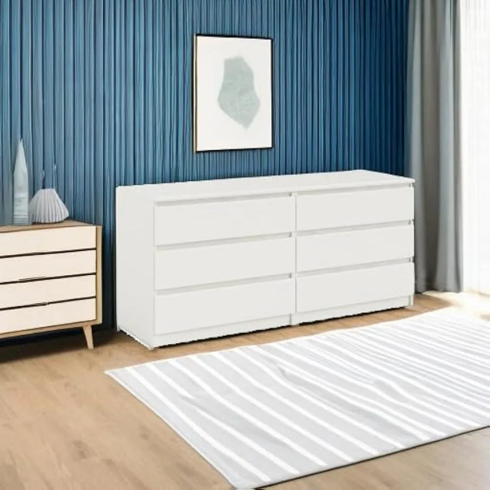 6 Drawer Double Dresser Contemporary Handle-free Bedroom Furniture