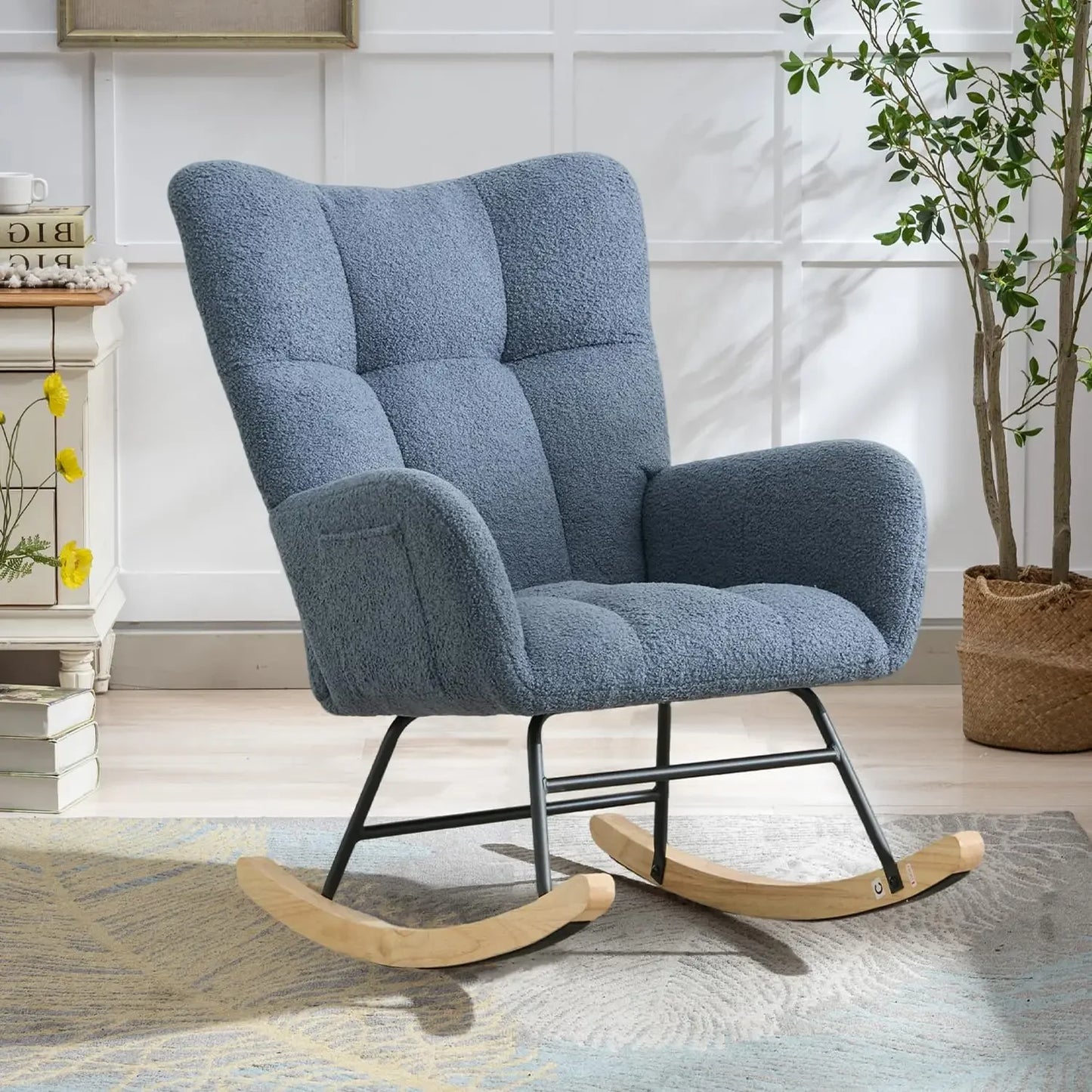 Ljustra Nursery Rocking Chair Teddy Upholstered Glider Accent Chair