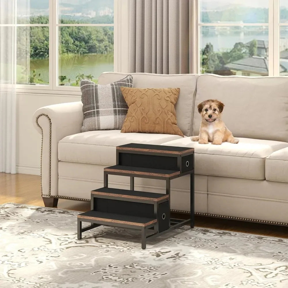 Pet Bunk Bed with Stairs Storage Multi-Level Elevated Bed for Cats Dogs