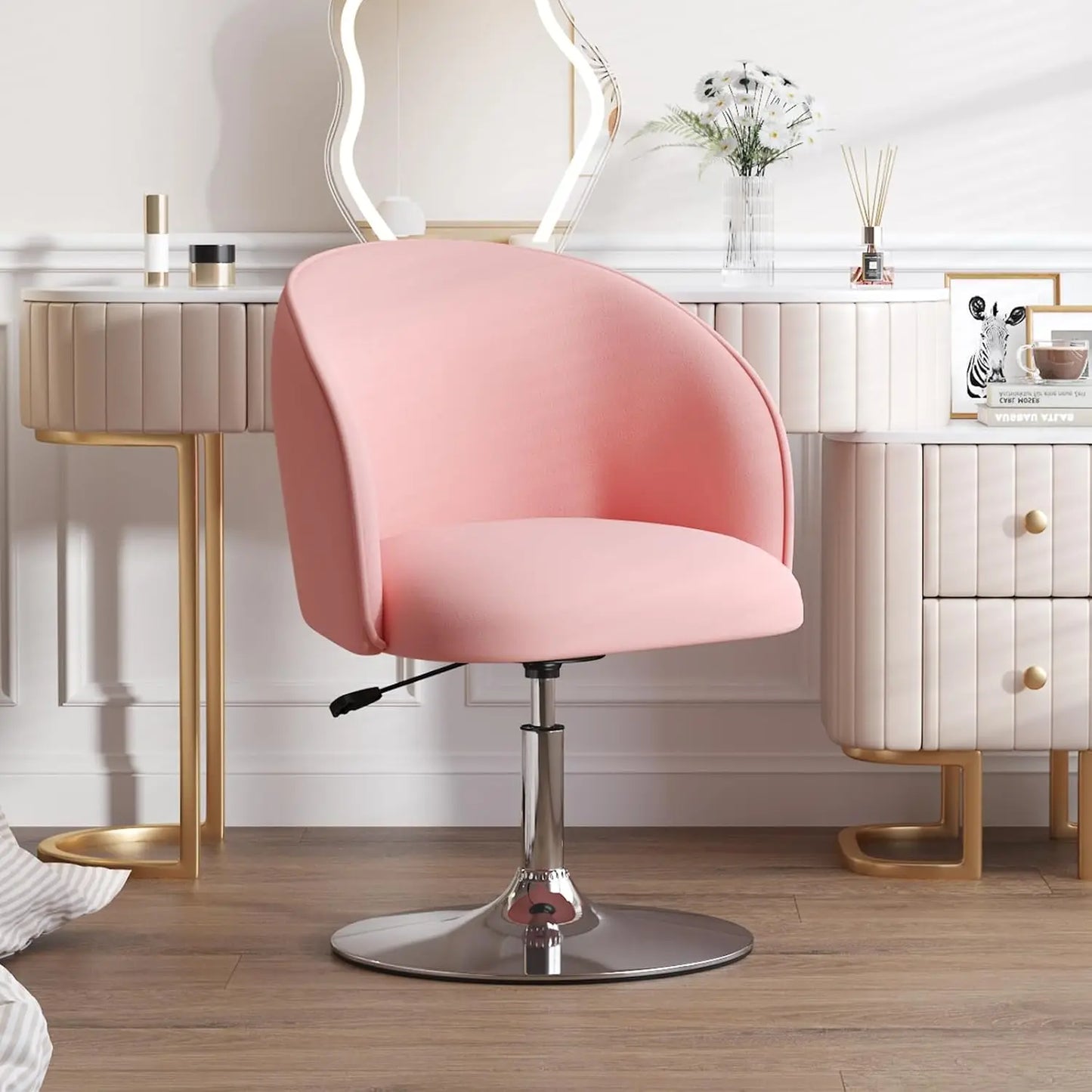 Vanity Chair PU Leather Swivel Accent Chair Adjustable Height Makeup Chair