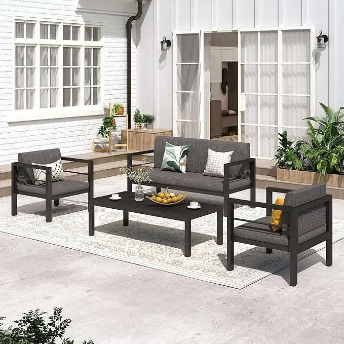 Outdoor Aluminum Sofa Set with Removable Cushions 4 Piece Patio Set