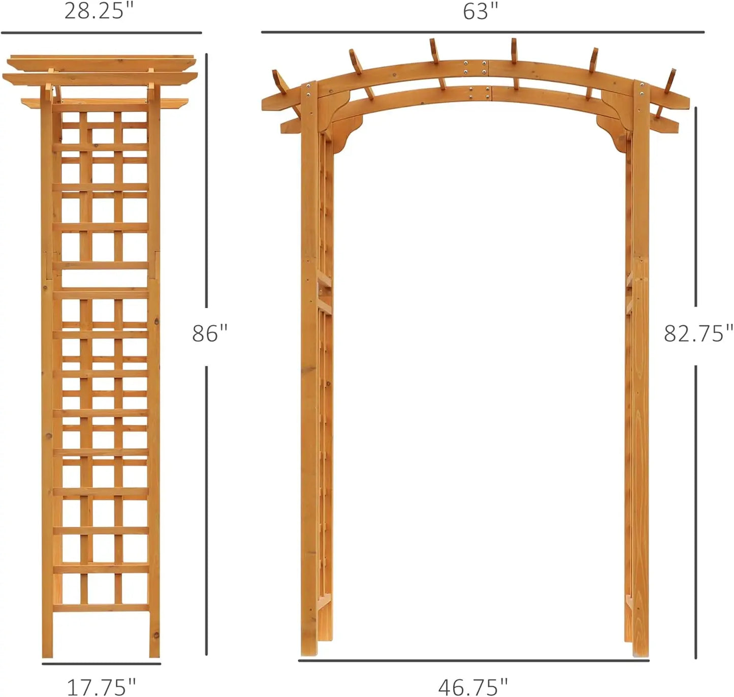 90in Wood Garden Arbor Arch Trellis for Climbing Plants Weddings Backyards