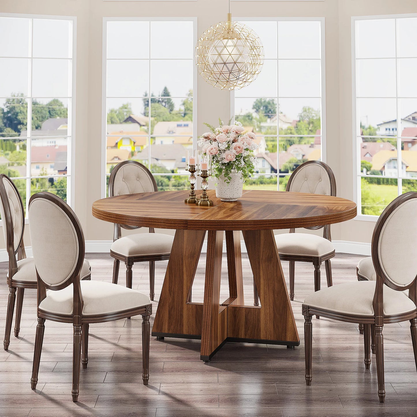Ljustra Round Dining Table for 4 Farmhouse Style Kitchen Table 47 Inch