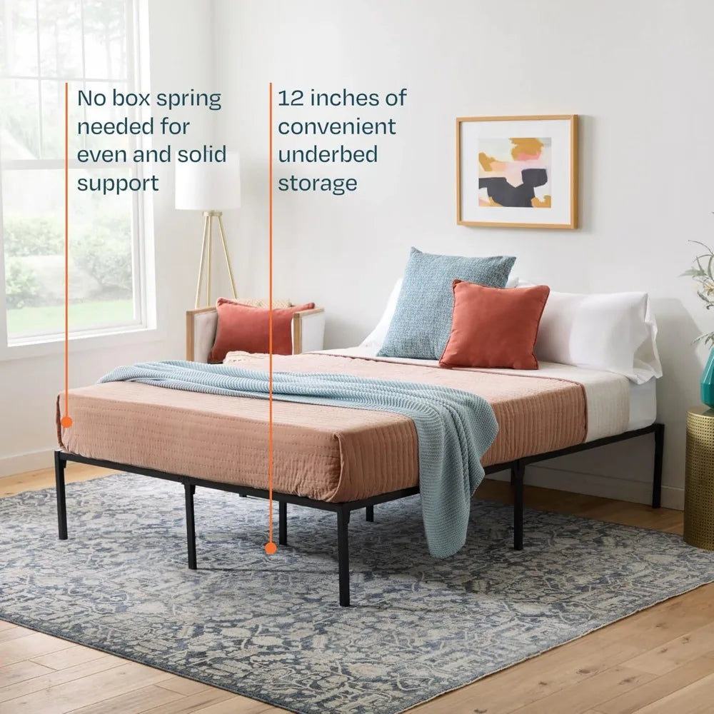 Folding Metal Platform Bed Frame Easy Assembly No Box Spring Needed