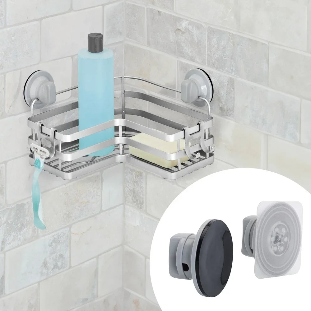 L Shape Shower Storage Basket Adhesive Suction Mount Rust Resistant Organizer