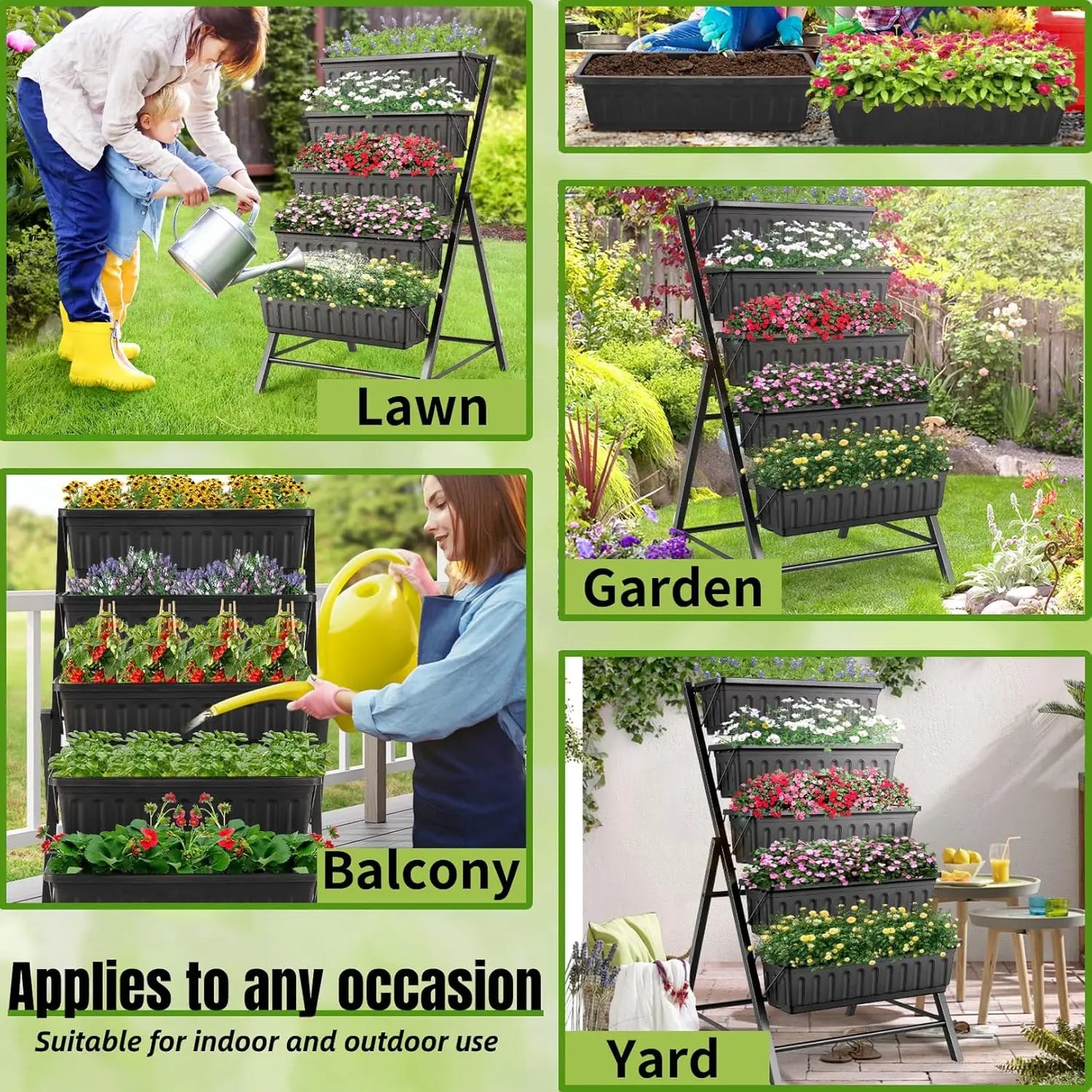 5 Tier Vertical Raised Garden Planter Outdoor Garden Bed with Hooks