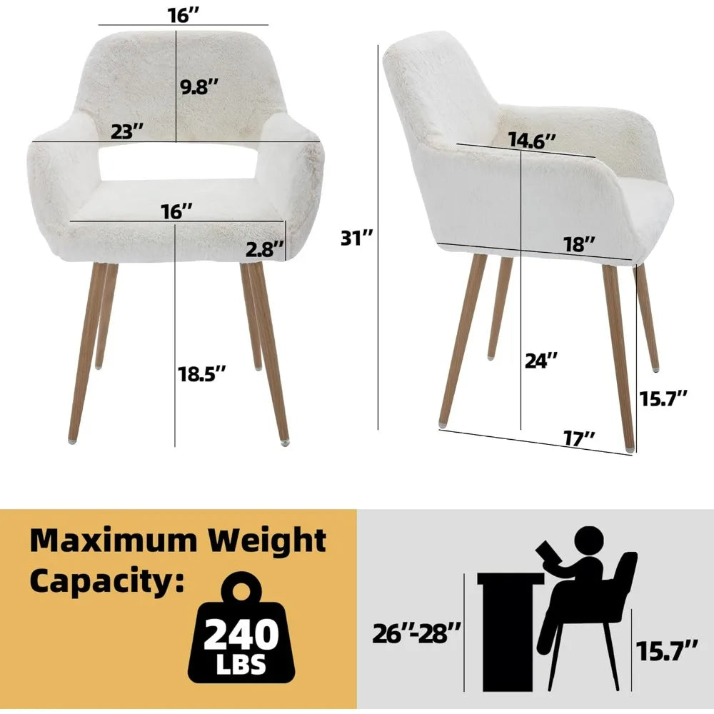 Furry Desk Chair Set of 2 Modern Home Office Armchair Faux Fur