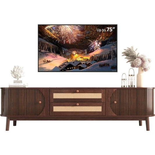 Modern Fluted TV Stand for 75" TVs Mid-Century Entertainment Center