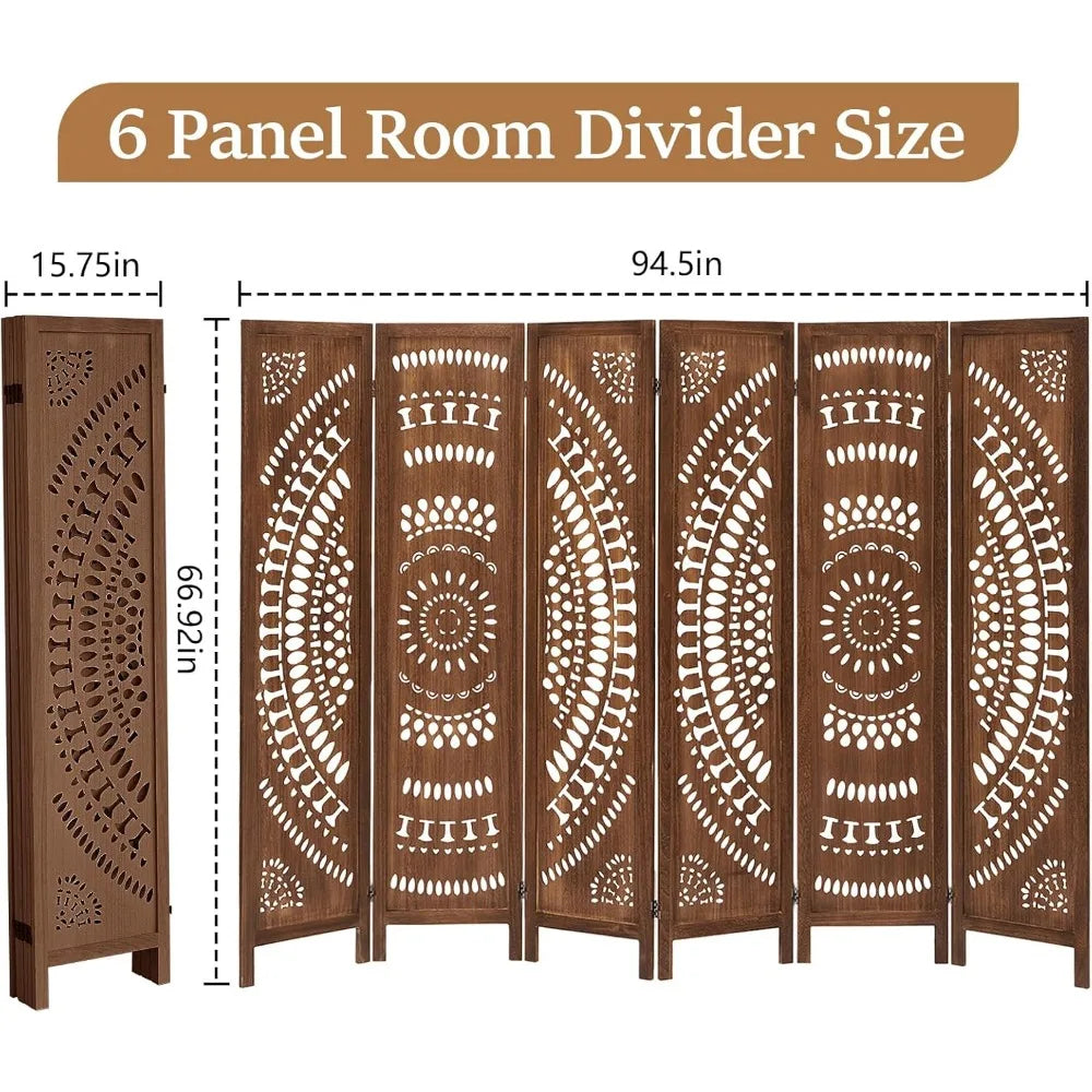 Boho 6 Panel Room Divider Folding Privacy Screen Modern Partition