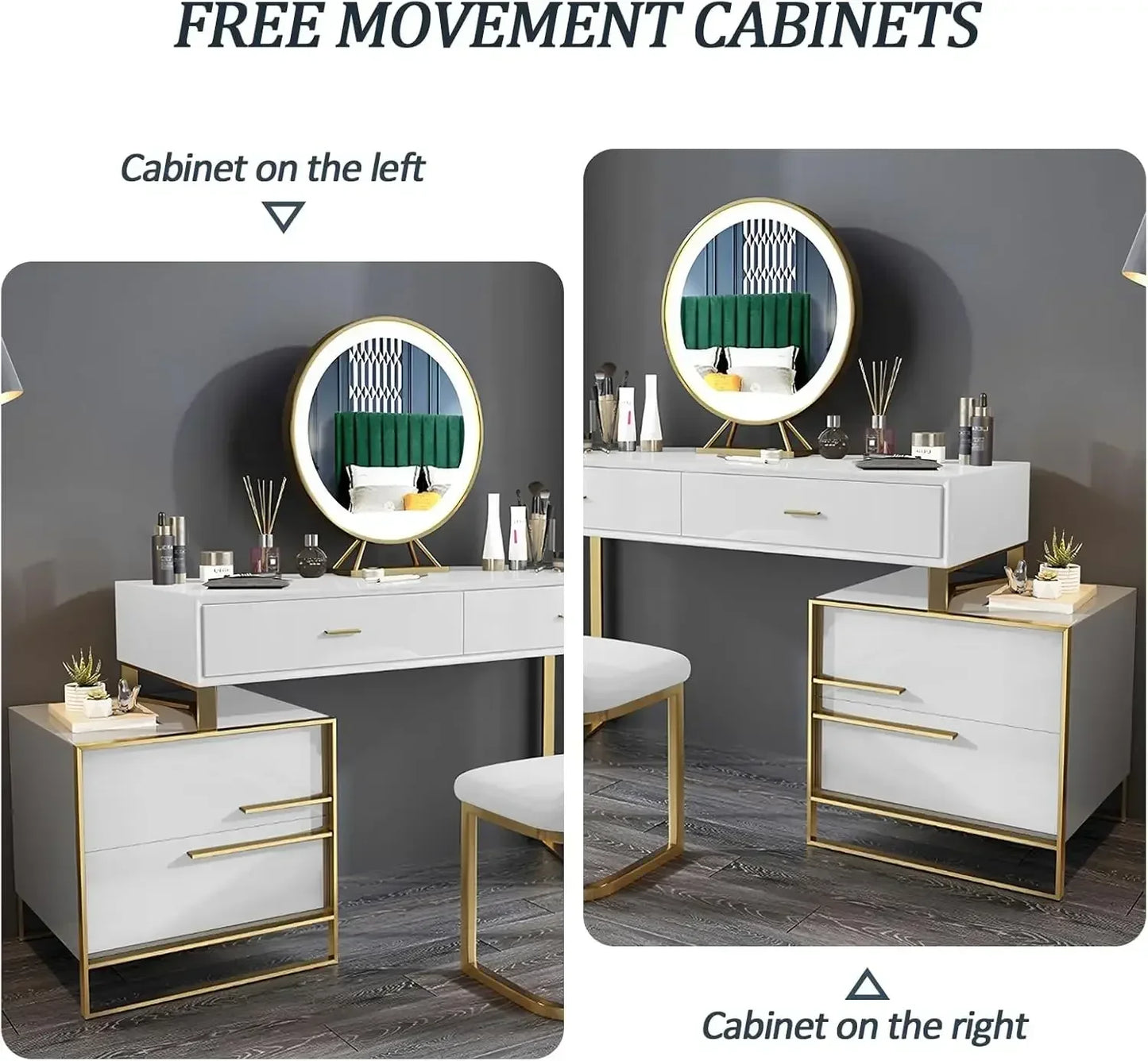 Makeup Vanity Set with Mirror Lights Dresser Table 4 Drawers Stool