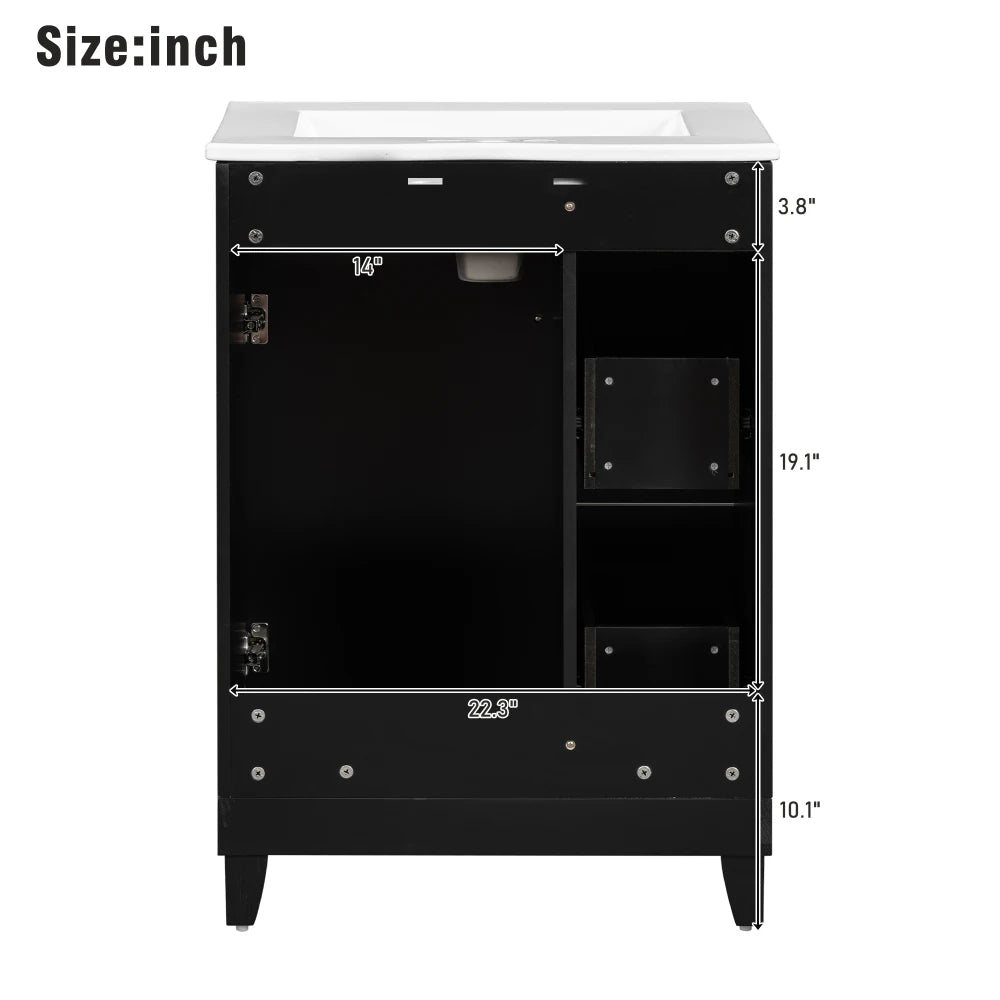 24 Inch Bathroom Vanity Cabinet Ceramic Sink 2 Drawers Storage