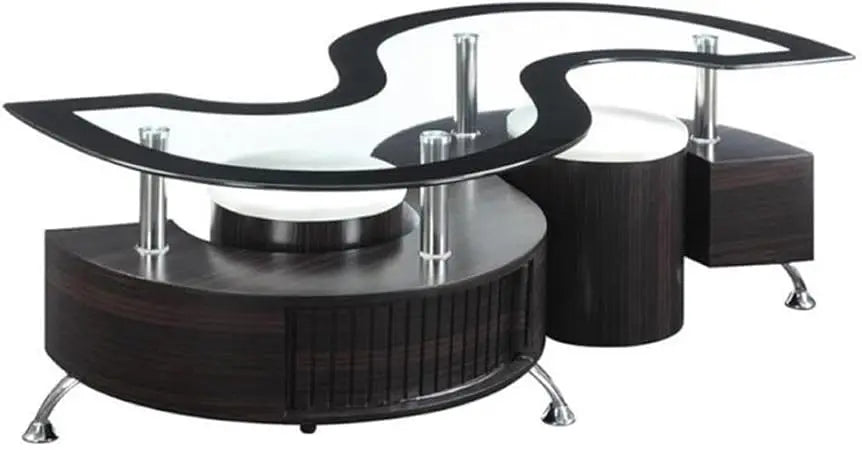 Cappuccino Coffee Table Set Modern Glass Wood Living Room Furniture