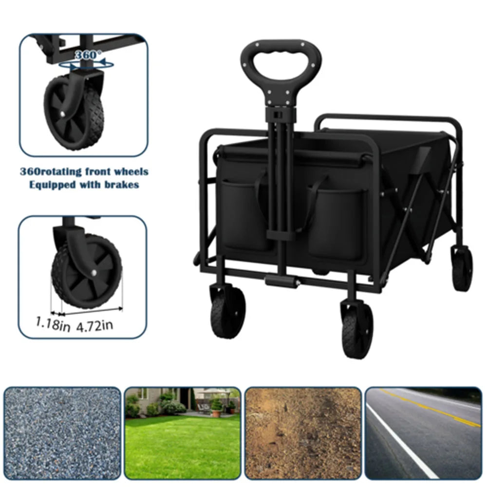 Foldable Garden Wagon Cart Portable Multi-function Trolley for Outdoor Use