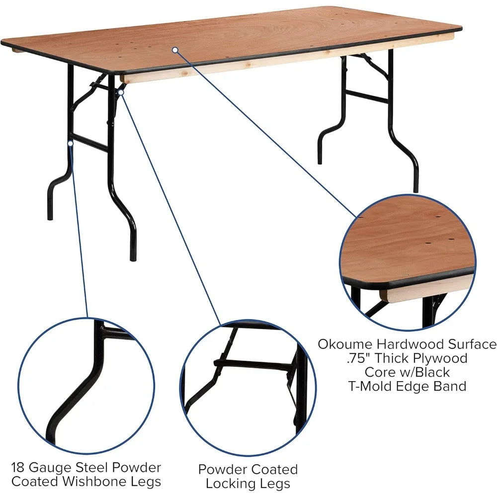 Fielder 6' Rectangular Folding Event Table Portable Dining Banquet