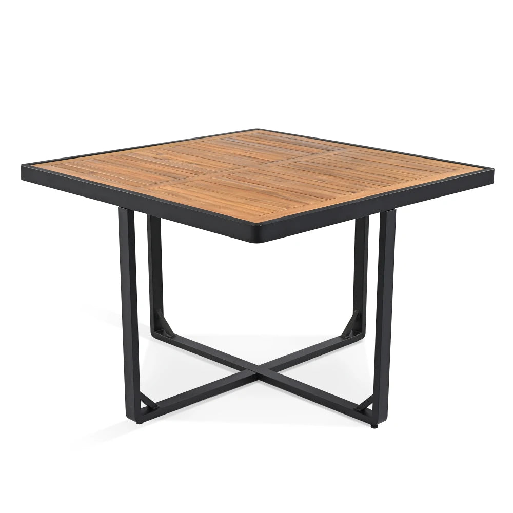 9-Piece Acacia Wood Patio Dining Set with Cushioned Chairs and Ottomans