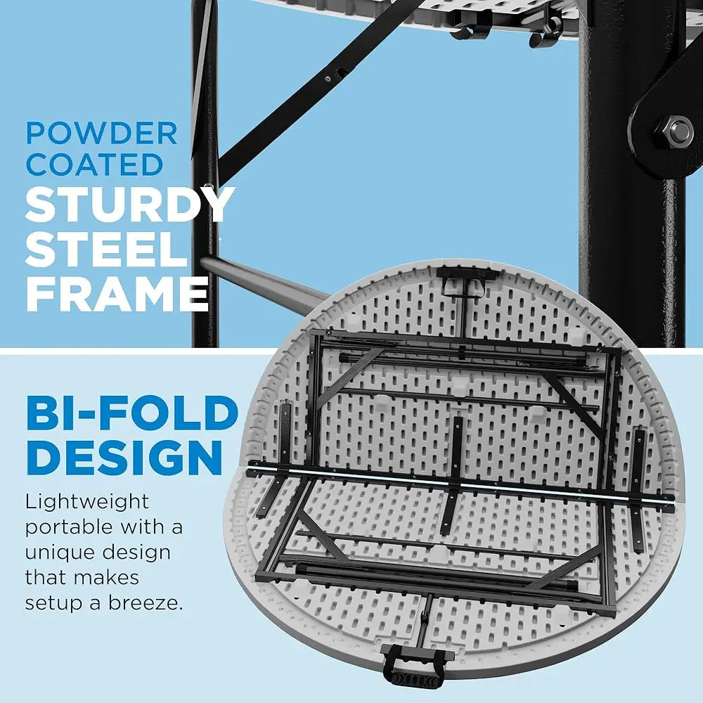 Round Folding Table 48 Inch Portable Dining Table White Plastic