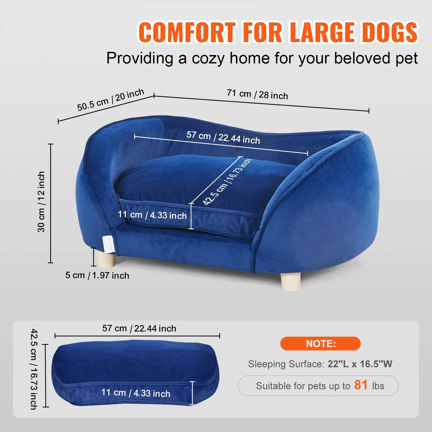 Ljustra Luxury Pet Sofa Bed for Medium Dogs and Cats Soft Velvet Couch
