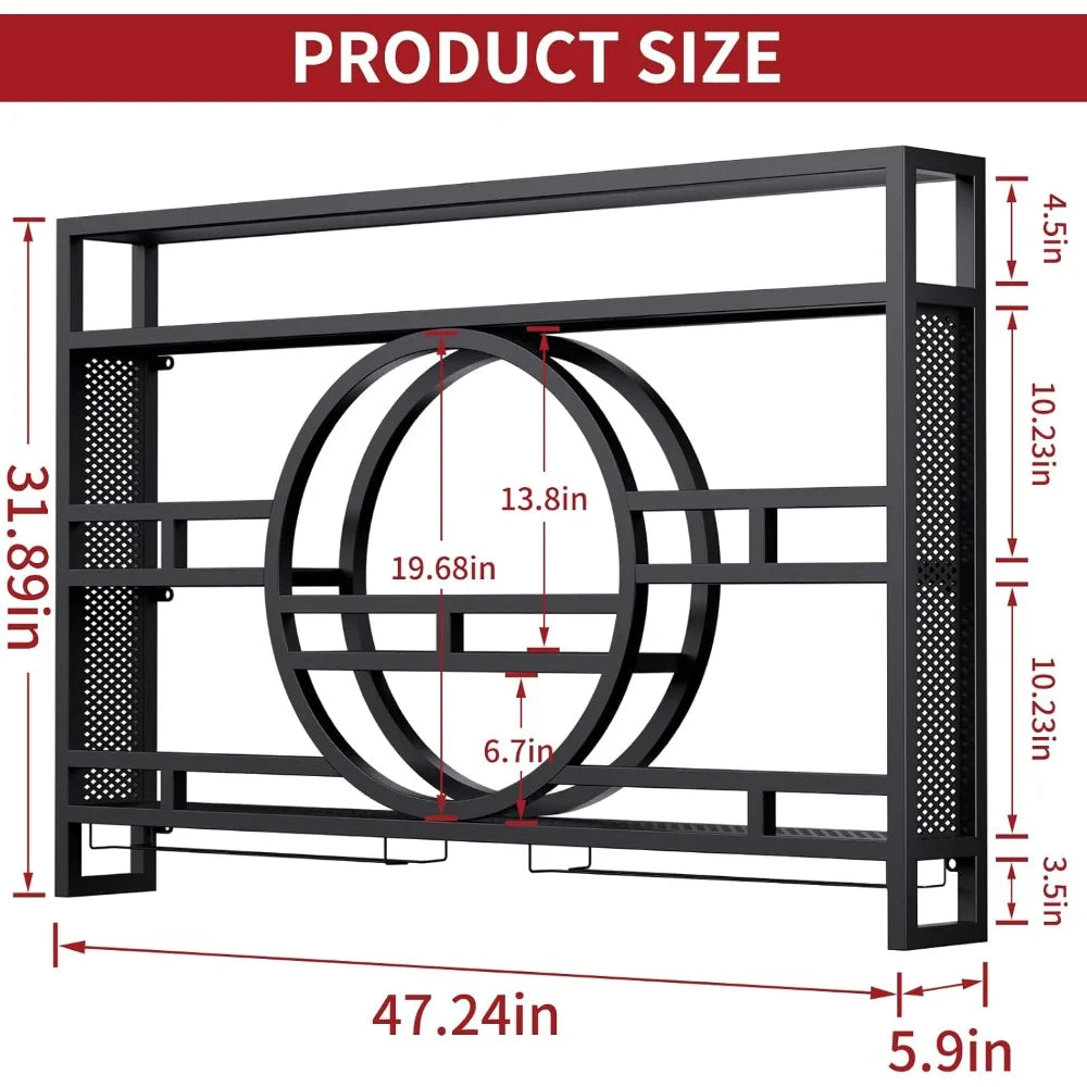 3-Tier Wall Mounted Wine Rack with LED Floating Bar Shelves