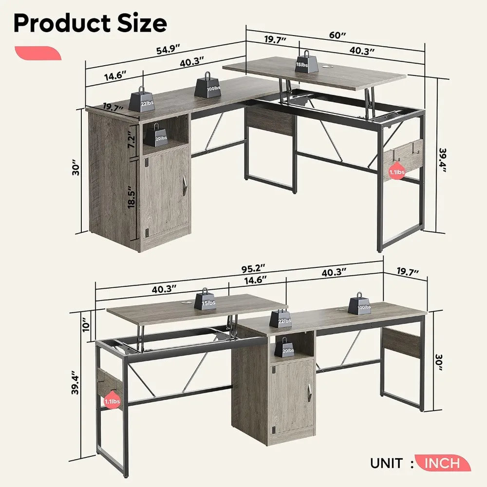 L Shaped Standing Desk Adjustable Height Corner Computer Desk with Cabinet