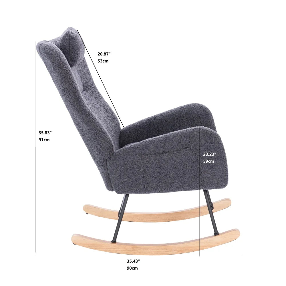Teddy Upholstered Nursery Rocking Chair Ergonomic Comfort Dark Grey