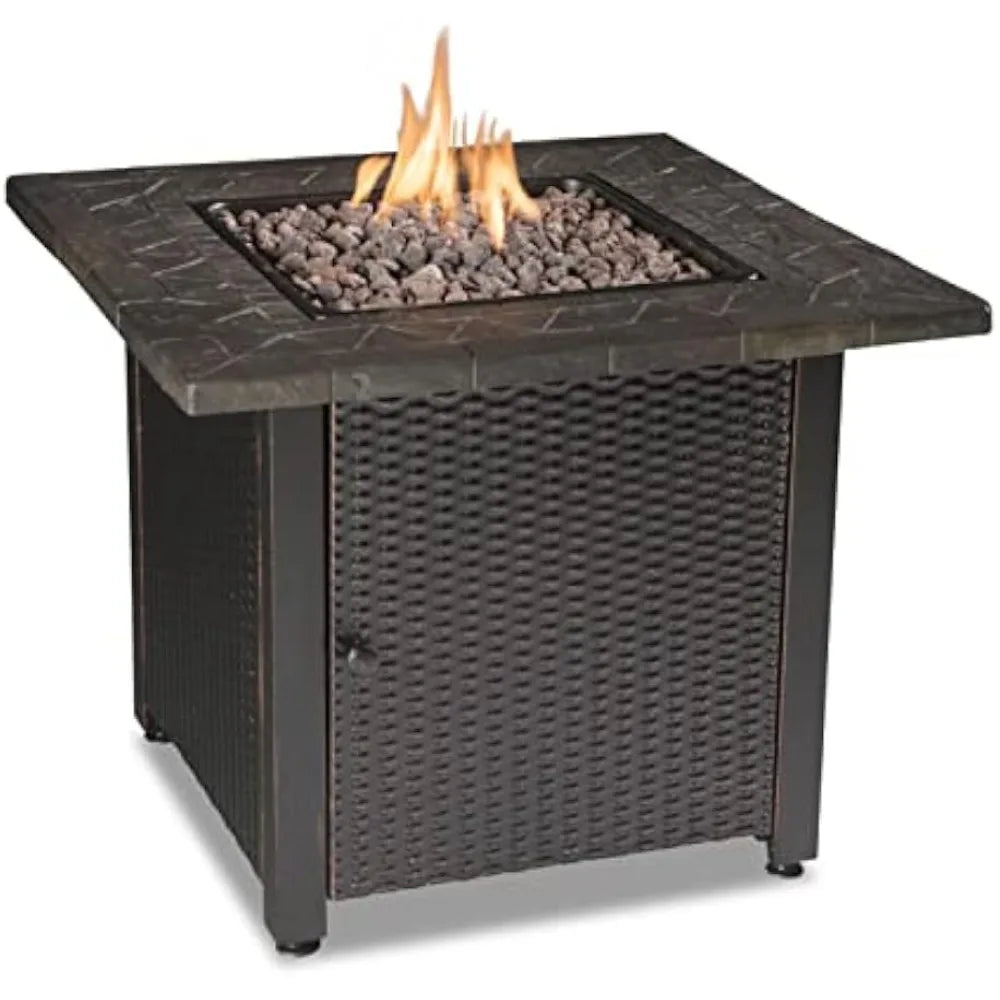 30 Inch Gas Outdoor Fire Pit Table with Resin Mantel and Lava Rock