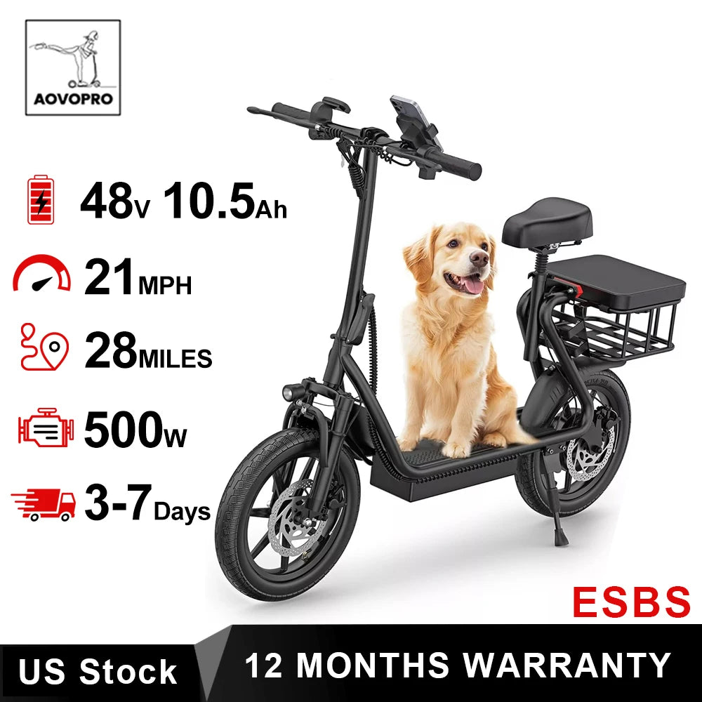Ljustra 500W 14inch Electric Bicycle 10.4AH Battery 28Miles 22MPH Max Speed