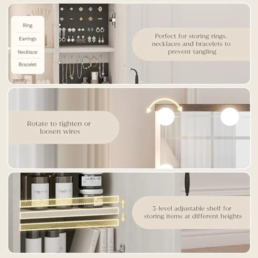 Makeup Vanity Desk with Mirror Lights Charging Station and Storage