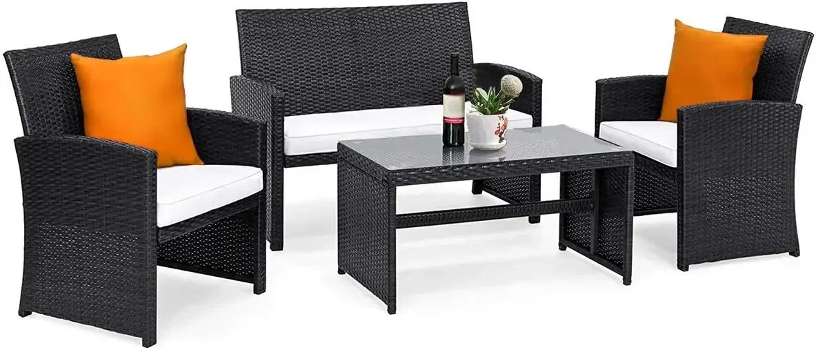 4-Piece Rattan Patio Furniture Set Outdoor Wicker Sofa Coffee Table
