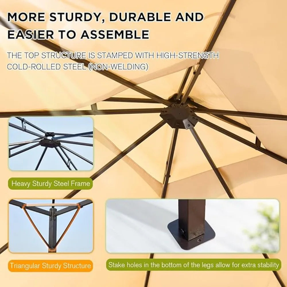 Gazebo with Mosquito Netting Dual Air Roof 10x12 Sturdy Metal Patio