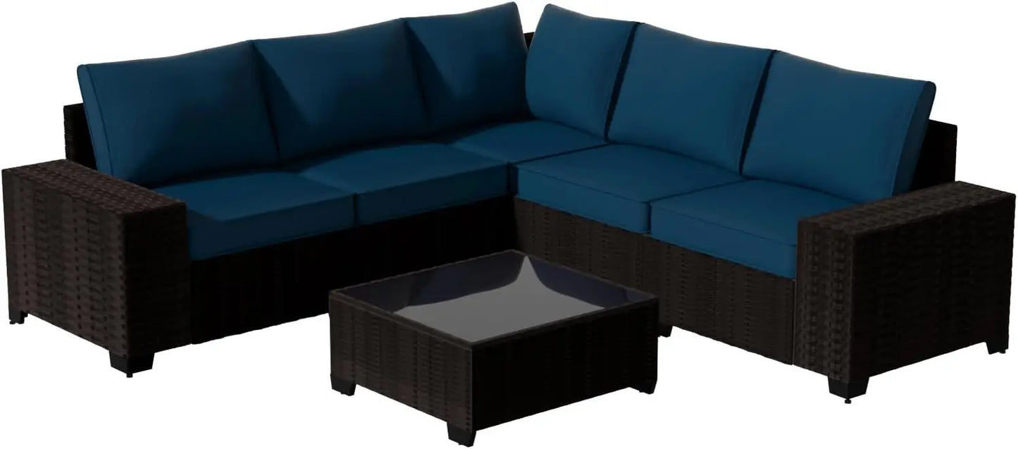 6-Piece All Weather Rattan Sectional Conversation Set with Cushions