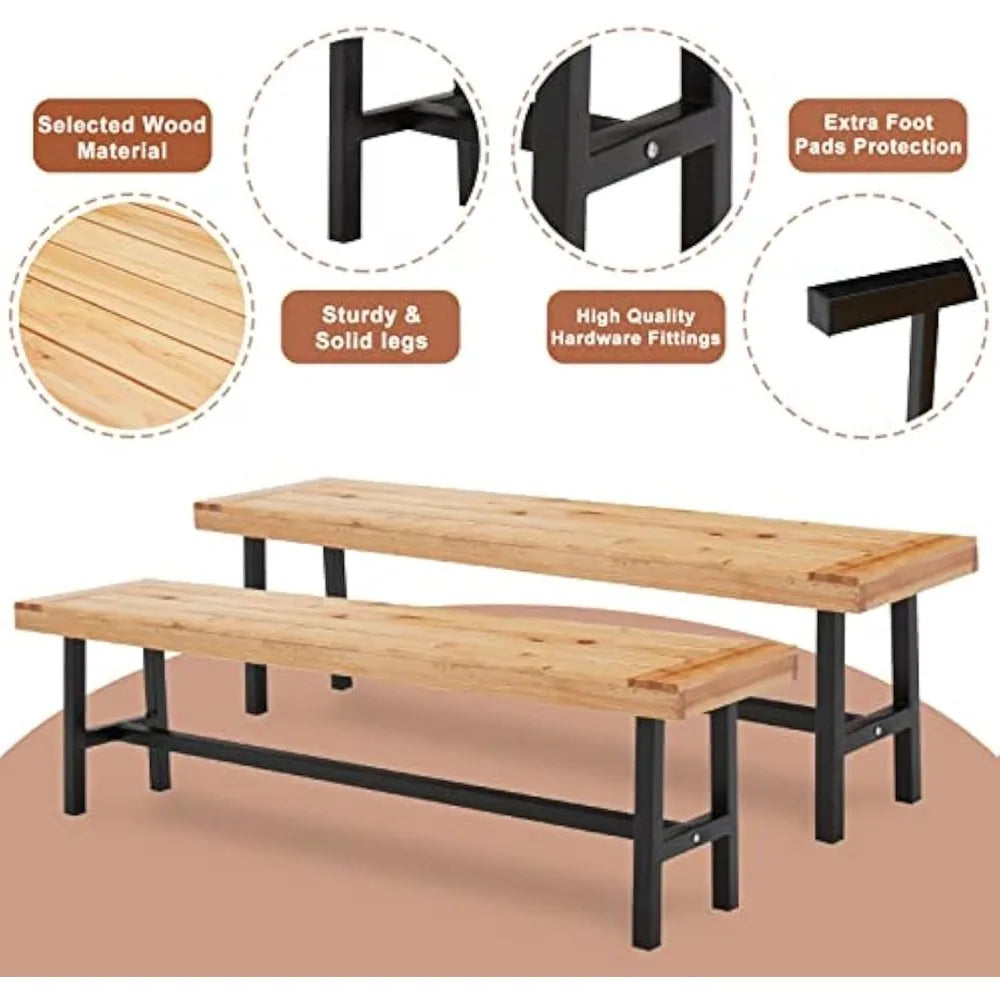 Outdoor Dining Bench Set of 2 Wooden Picnic Benches for 6 People