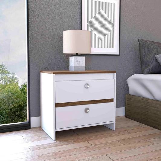 Idaly Nightstand Modern Bedroom Furniture Two Drawers White Dark Brown