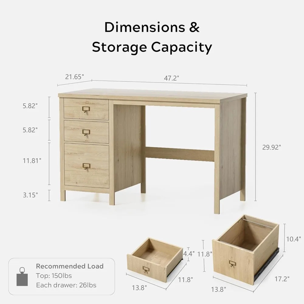47 Inch Modern Executive Desk with Drawers Home Office Furniture