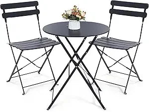 Outdoor 3 Piece Patio Bistro Set Folding Table Chairs Space Saving