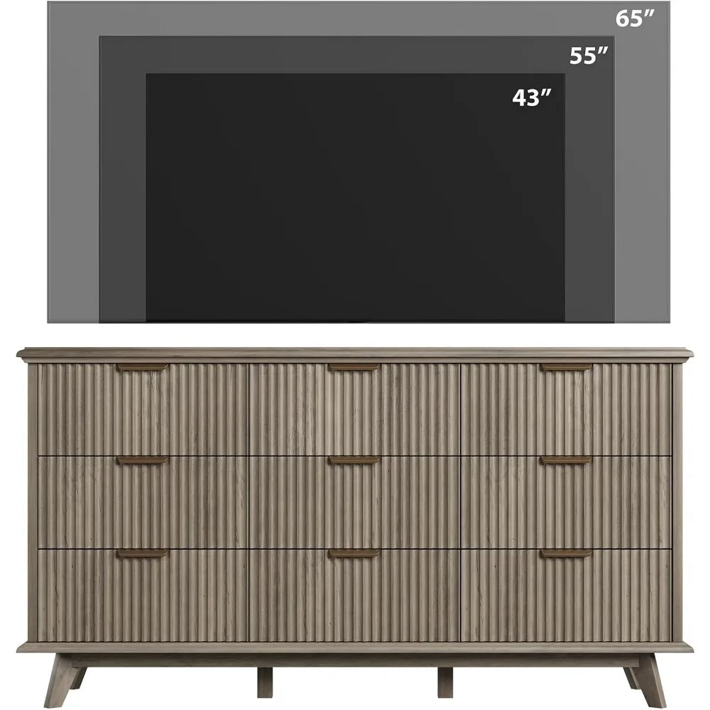 Fluted 9 Drawer Dresser Modern Chest of Drawers Storage Organizer