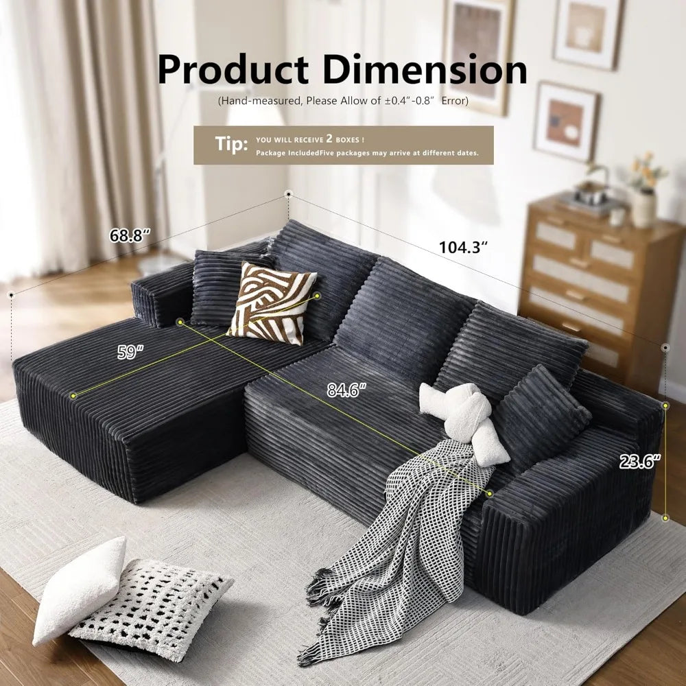 Modular Sectional Sofa Plush Corduroy U Shaped Couch Living Room