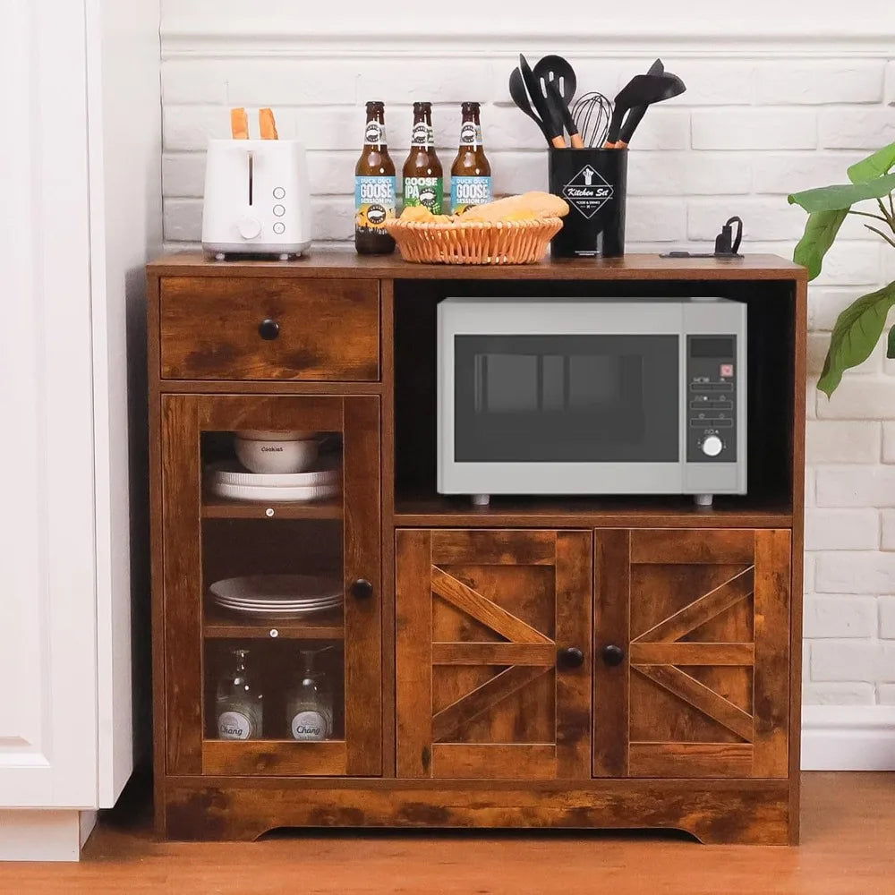 Storage Cabinet with Power Outlet 35" Modern Sideboard Buffet Cabinet