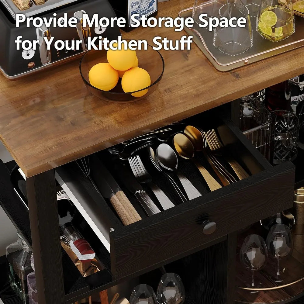Kitchen Island Cart with Storage Portable Bar Cart Wine Rack on Wheels
