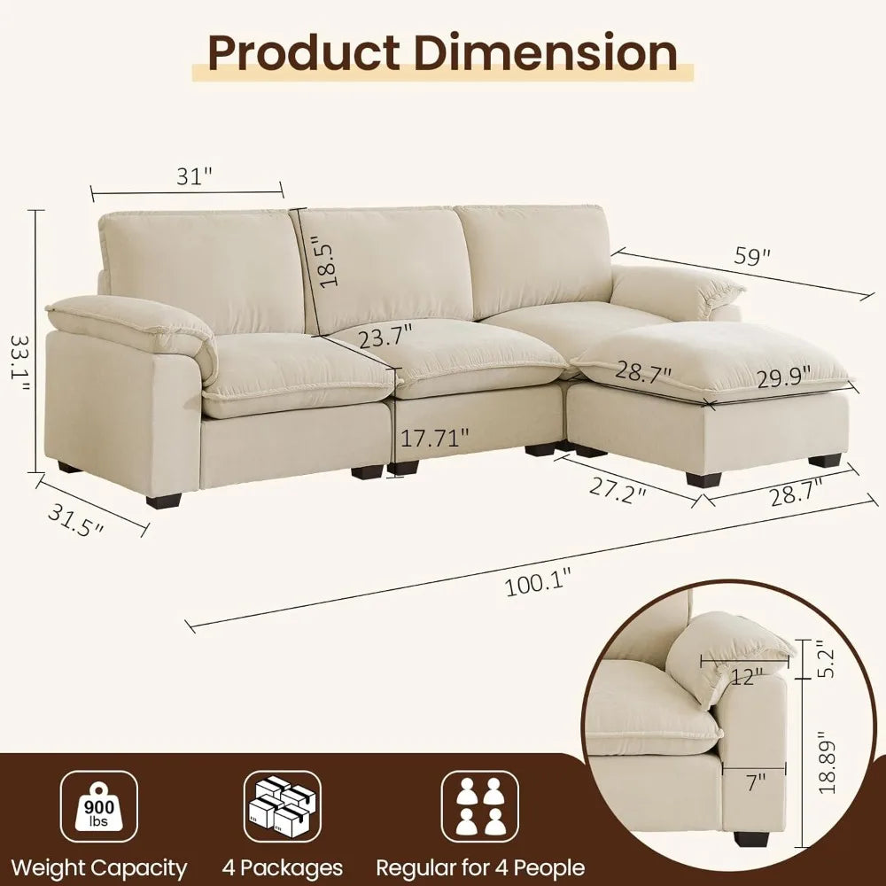 Ljustra Modular Sectional Sofa Deep Seat Reversible Chaise Couch
