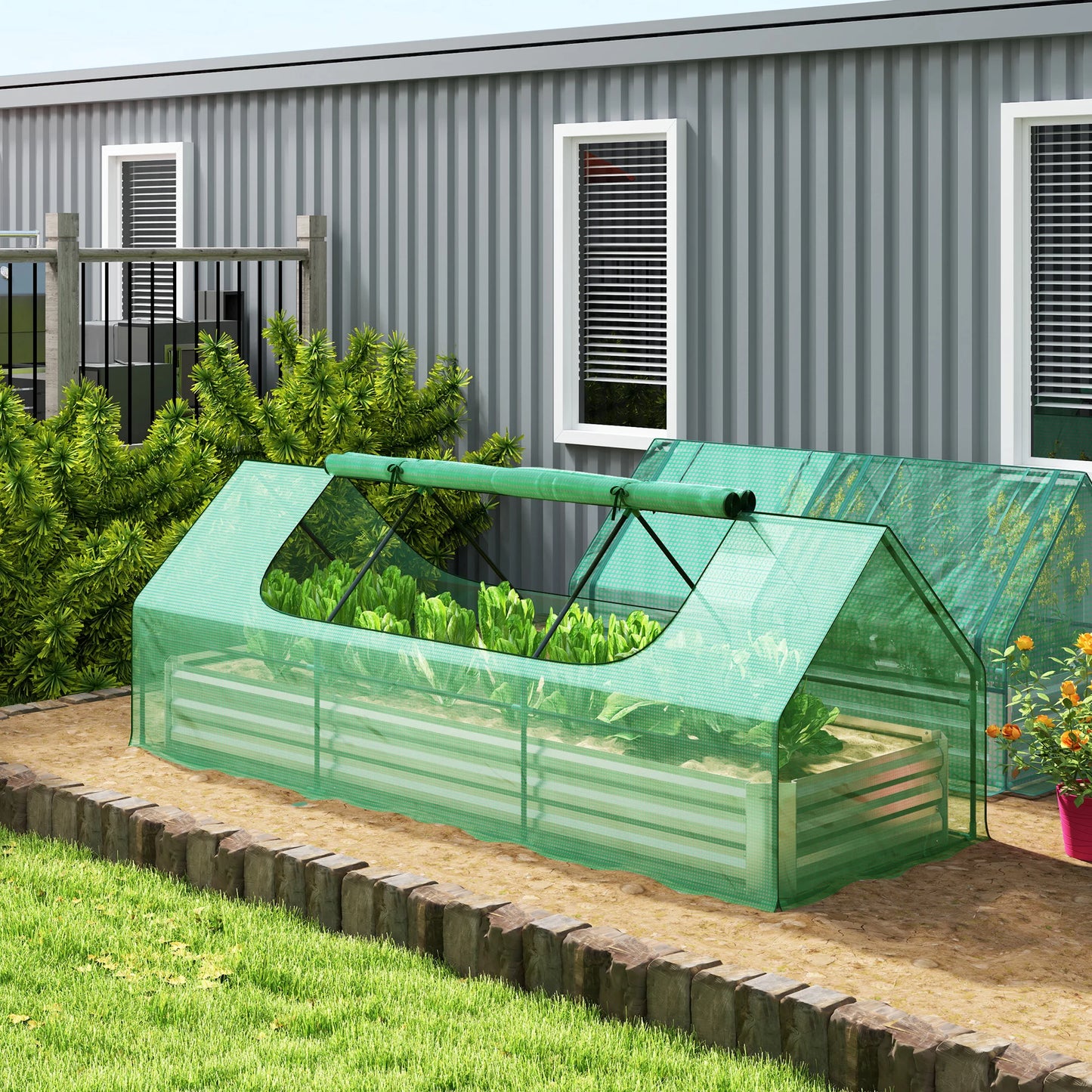 Ljustra Raised Garden Bed with Mini Greenhouse Galvanized Steel 8.6ft