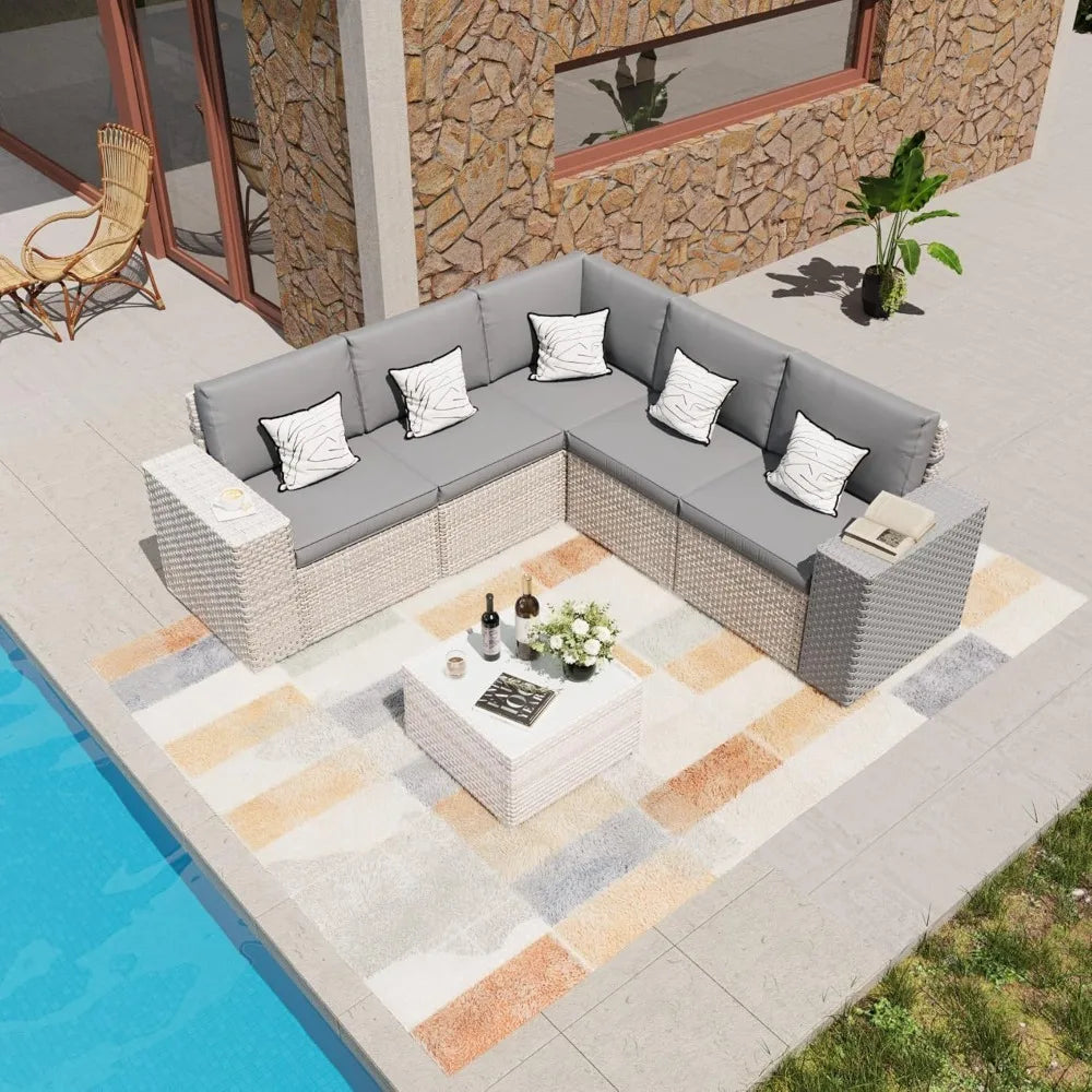 Ljustra 6-Piece Modular Patio Furniture Set Outdoor Sofa Rattan Wicker